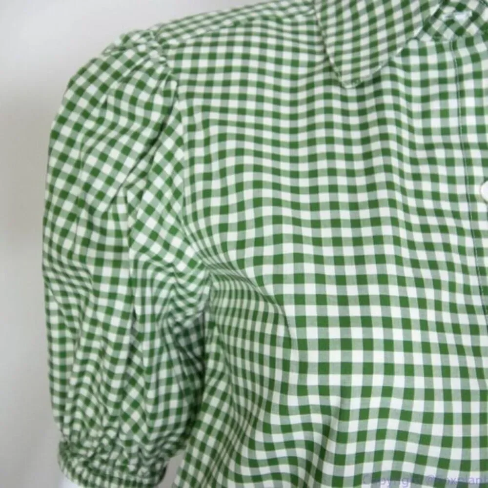 NWT kate spade mini gingham button-front shirt, Green‎ & White